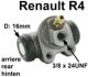 cylindre de roue, Renault 4L, arri�re, piston 16mm, fixation � la flasque 32mm, raccord de tube 10mm, longueur hors tout 61mm. | Artnr: 84205 | Der Franzose - www.franzose.de
